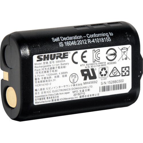 Shure SB900B Rechargeable Lithium-Ion Battery for Bodypack Transmitters/Receiver